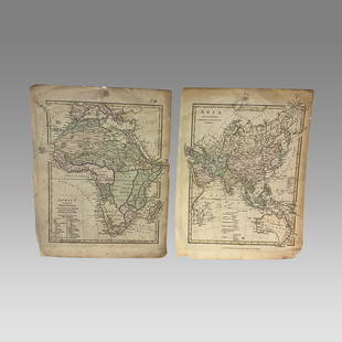 Lot of 2 Africa, Asia Maps 1808-1809. Size 13 1/2 x 10 1/2 inches length: Lot of 2 Africa, Asia Maps 1808-1809. Size 13 1/2 x 10 1/2 inches length. The map shows Africa way before the infamous expedition by John Hanning Speke to the source of the Nile.