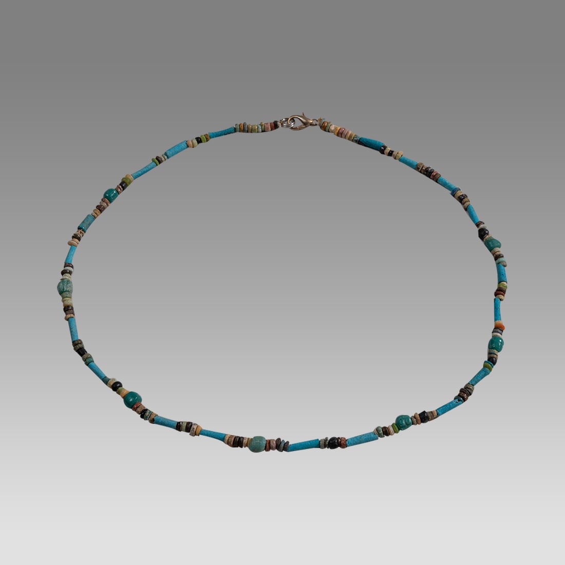 Ancient Egyptian Faience, Bead Necklace c.300-50 BC.: Ancient Egyptian Faience, Bead Necklace c.300-50 BC. Size 18 3/4 inches length. Great Looking single strand Faience Bead necklace with glass beads. wearable. Provenance: Ex Secret Eyes Gallery New Yor