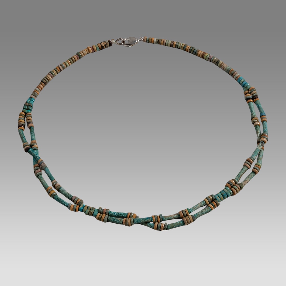 Ancient Egyptian Faience, Bead Necklace c.300-50 BC.: Ancient Egyptian Faience, Bead Necklace c.300-50 BC. Size 17 inches length. Great Looking double strand Faience Bead necklace. wearable. Provenance: Ex Secret Eyes Gallery New York 1970's-1980's