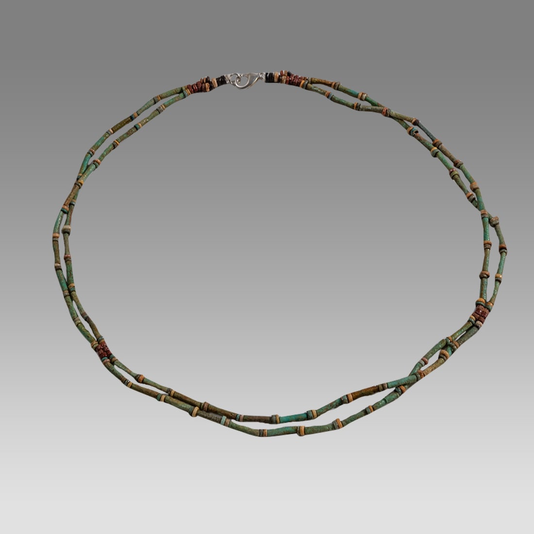 Ancient Egyptian Faience, Bead Necklace c.300-50 BC.: Ancient Egyptian Faience, Bead Necklace c.300-50 BC. Size 22 1/2 inches length. Great Looking double strand Faience Bead necklace. wearable. Provenance: Ex Secret Eyes Gallery New York 1970's-1980's