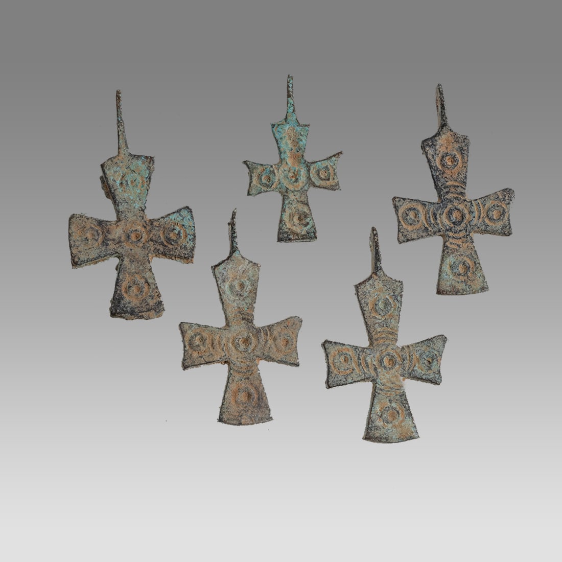 Lot of 5 Byzantine Style Bronze Crosses. (1 of 2)