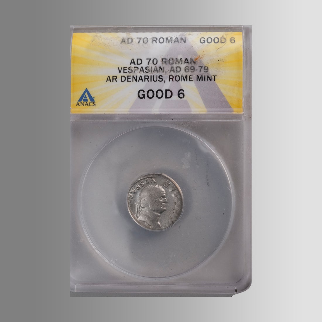 Ancient Roman Silver Denarius Vespasian 79 AD. ANACS Certified. Good condition. (1 of 2)