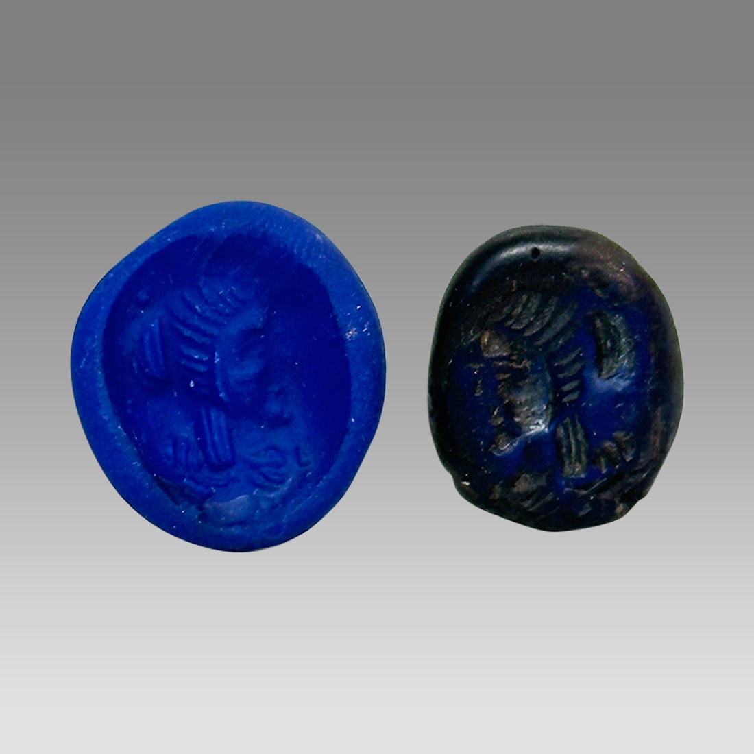 Ancient Sassanian, glass Intaglio with Head of Bearded Man, Circa 700AD,: Ancient Sassanian, glass Intaglio with Head of Bearded Man, Circa 700AD, Size 17×21mm, A glass intaglio with head of bearded man facing right. Inventory #A30149. Provenance: Ex the time machine.