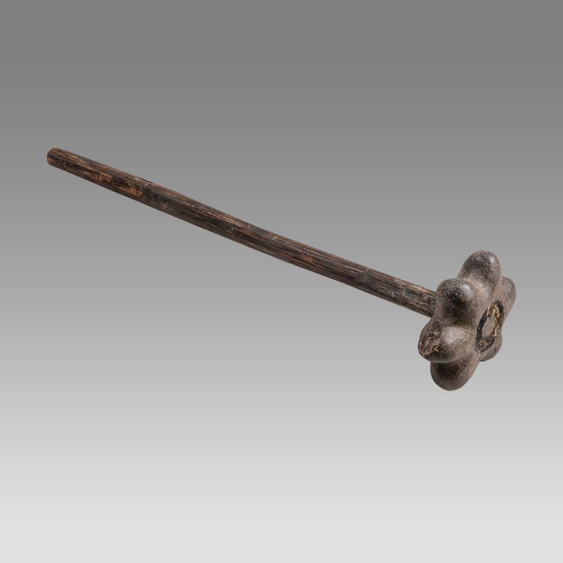 Moche Stone Mace Ca. 500 - 700 A.D.: Moche Stone Mace Ca. 500 - 700 A.D. Size 18 inches length. Stone mace head, mounted on a wooden stick. Provenance: Estate of David Sheridan, Branchburg, NJ., acquired 1950's to early 2000's, by descen