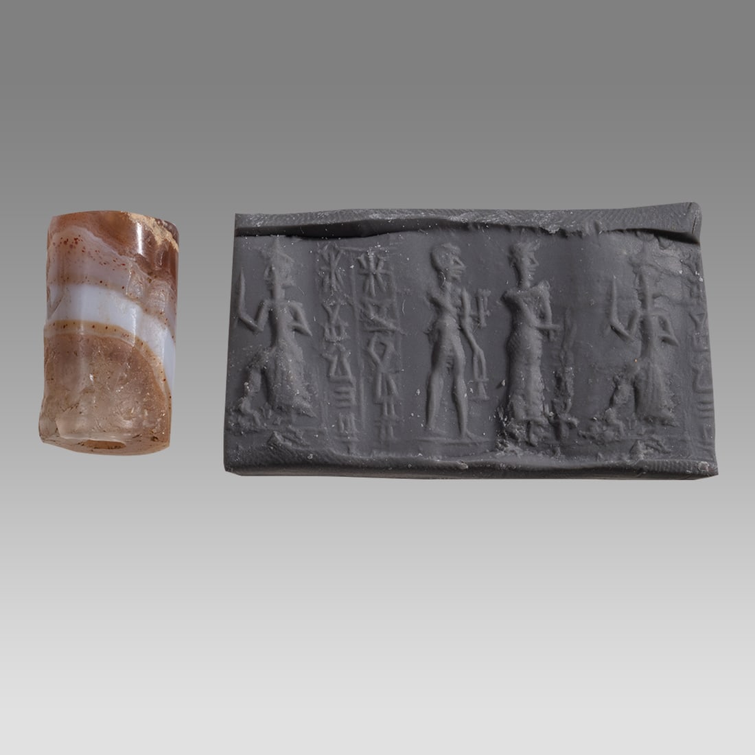 Babylonian Style Banded Agate Cylinder Seal With Inscriptions. (1 of 1)