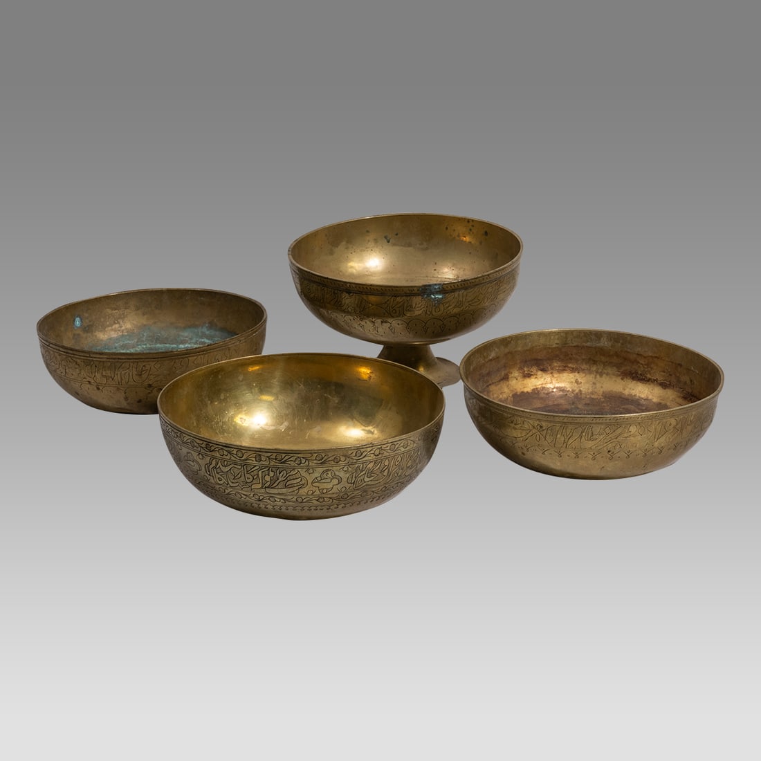 Lot of 4 Islamic Persian Brass Bowls c.19th century AD. (1 of 2)