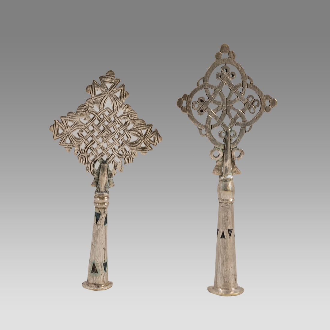 Lot of 2 Ethiopian Coptic Processional Silvered Crosses. (1 of 2)