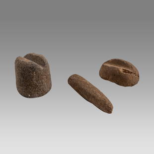 Lot of 3 ANCIENT Holy Land Neolithic Stone Fertility Objects c.8000 BC.: Lot of 3 ANCIENT Holy Land Neolithic Stone Fertility Objects c.8000 BC. Size 2 1/4 - 4 inches length. Fine carved basalt stone fertility objects. Provenance: Ex David Hendin collection