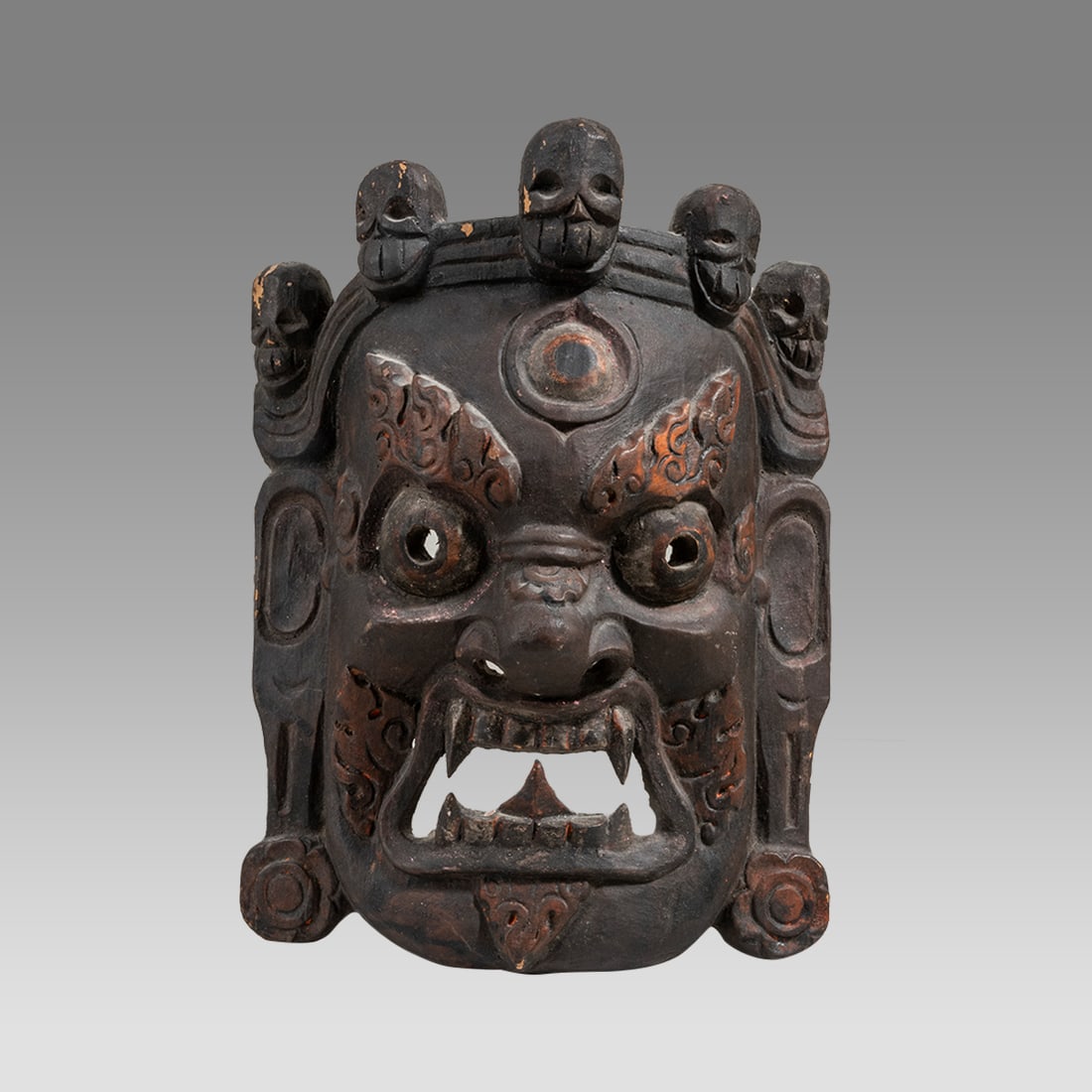 Nepal Tibet Buddhist Carved Wooden Wrathful Mahakhala Mask. (1 of 3)