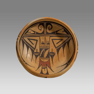 Hopi Pottery Bowl, Unsigned.: Hopi Pottery Bowl, Unsigned. Size 11 1/4 inches diameter, 3 1/2 inches high. Decorated Hopi bowl. From the collection of Richard and Eleanor Brilliant NYC