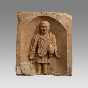 Ancient Roman Large limestone funerary stele, Circa 2nd-3rd Century A.D. Size 25 1/2 inches high: Ancient Roman Large limestone funerary stele, Circa 2nd-3rd Century A.D. Size 25 1/2 inches high, 21 1/2 inches wide, 10 inches deep. Fine carved large limestone stele depicting a standing bearded man