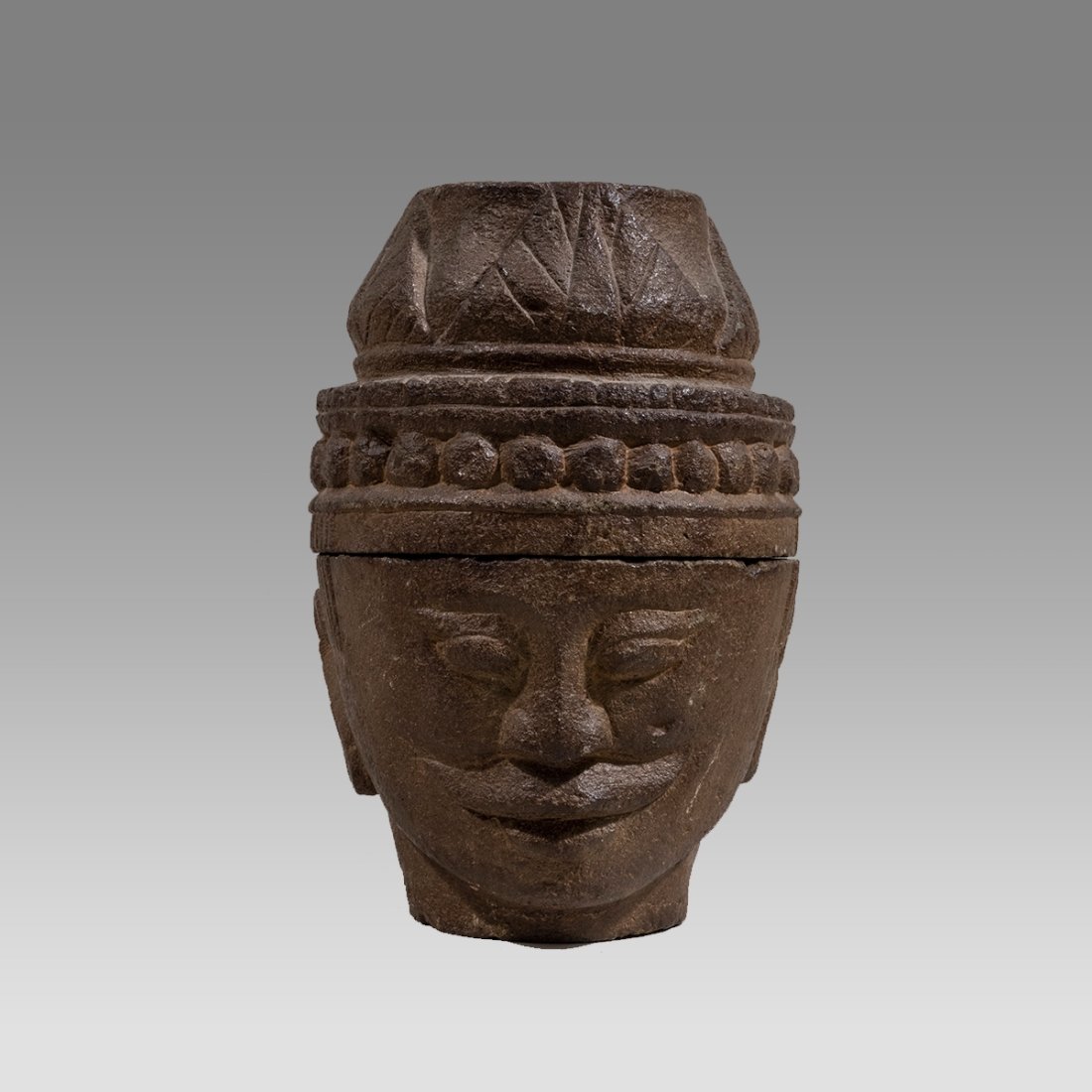 Asian Basalt Stone Buddha Head Lidded Vessel. (1 of 3)