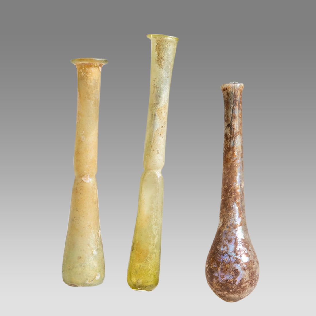 Lot 0f 3 Ancient Roman glass unguentarium, Bottles c. 1st-2nd Century A.D. (1 of 1)