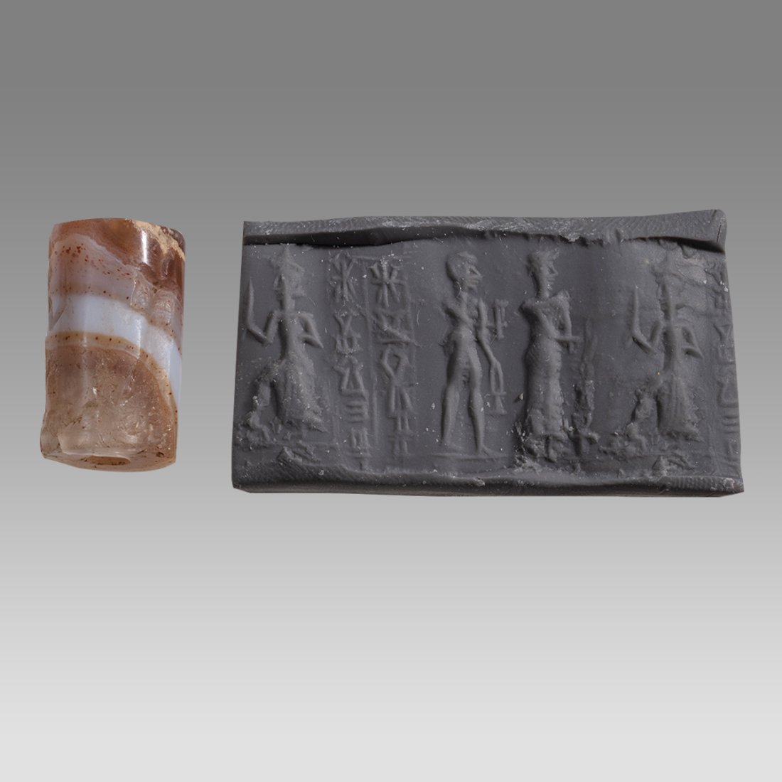 Babylonian Style Banded Agate Cylinder Seal With Inscriptions. (1 of 1)