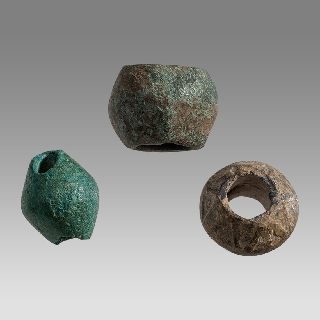 Lot of 3 Ancient Roman Lead Spindle Whorls c.2nd century AD. (1 of 2)