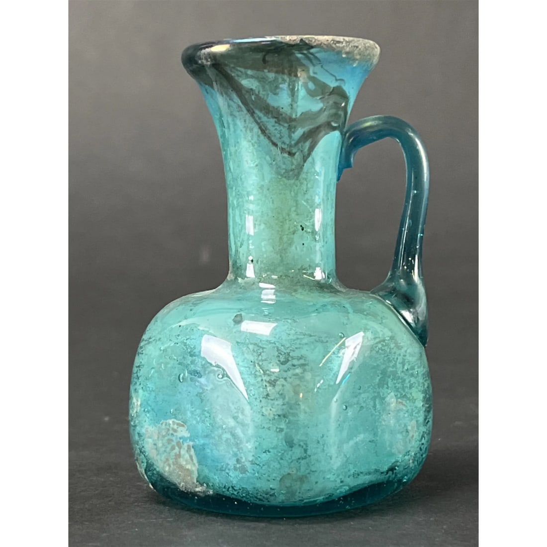 Roman Style Blue Glass Vase with Handle. (1 of 3)