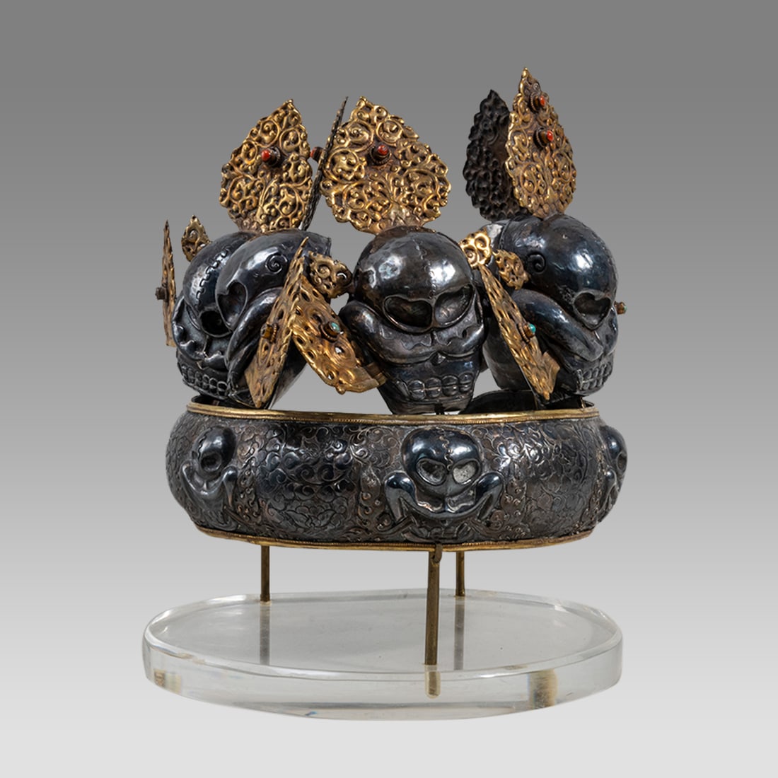 19th century Tibetan Silver and Copper headdress. (1 of 3)