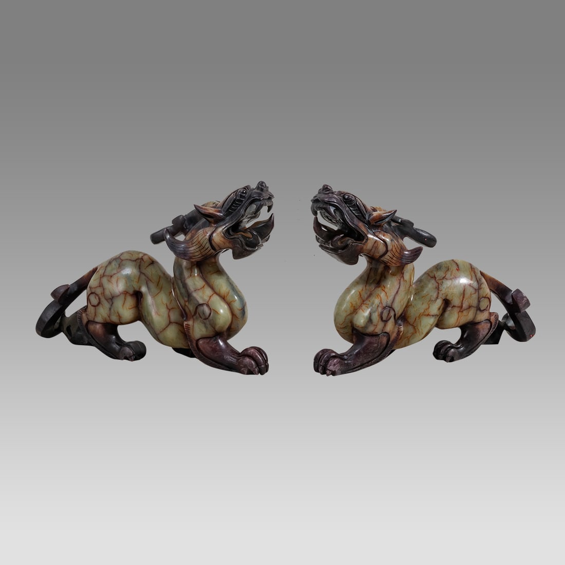 A Pair of Chinese Large Jade Dragons. (1 of 3)