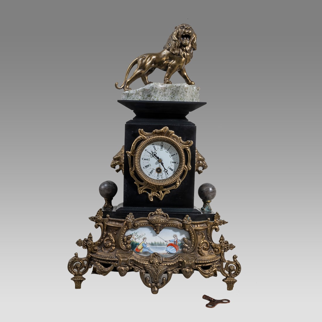 European Bronze and Marble Mantle Clock. (1 of 7)