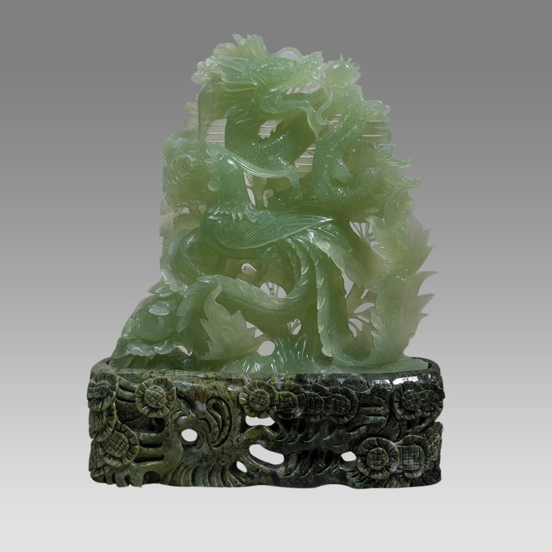 Large Chinese Jade Dragon on Stone Stand. (1 of 4)