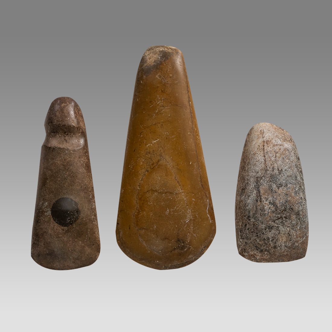 Lot of 3 Ancient NEOLITHIC STONE AXE HEADs Ca. 8000-6000 BC. (1 of 3)