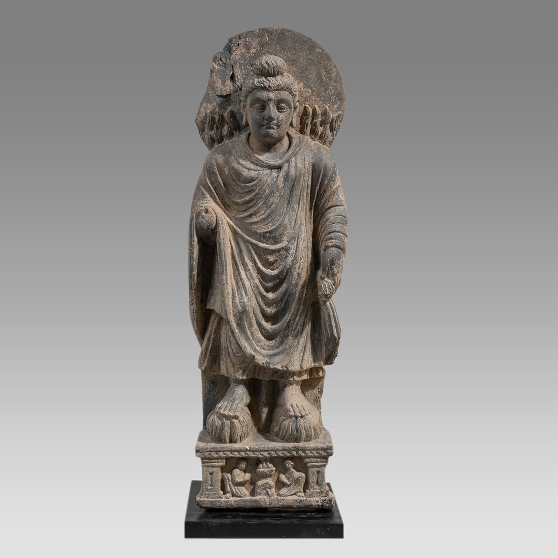 Ancient GANDHARAN SCHIST BUDDHA PERFORMING TWIN MIRACLES C.2ND CENTURY AD. (1 of 3)