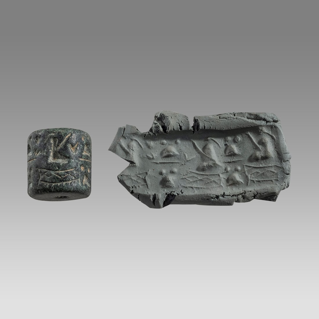 Ancient Mesopotamian Stone Cylinder Seal Early dynastic period, ca. 2900-2350 B.C. (1 of 3)