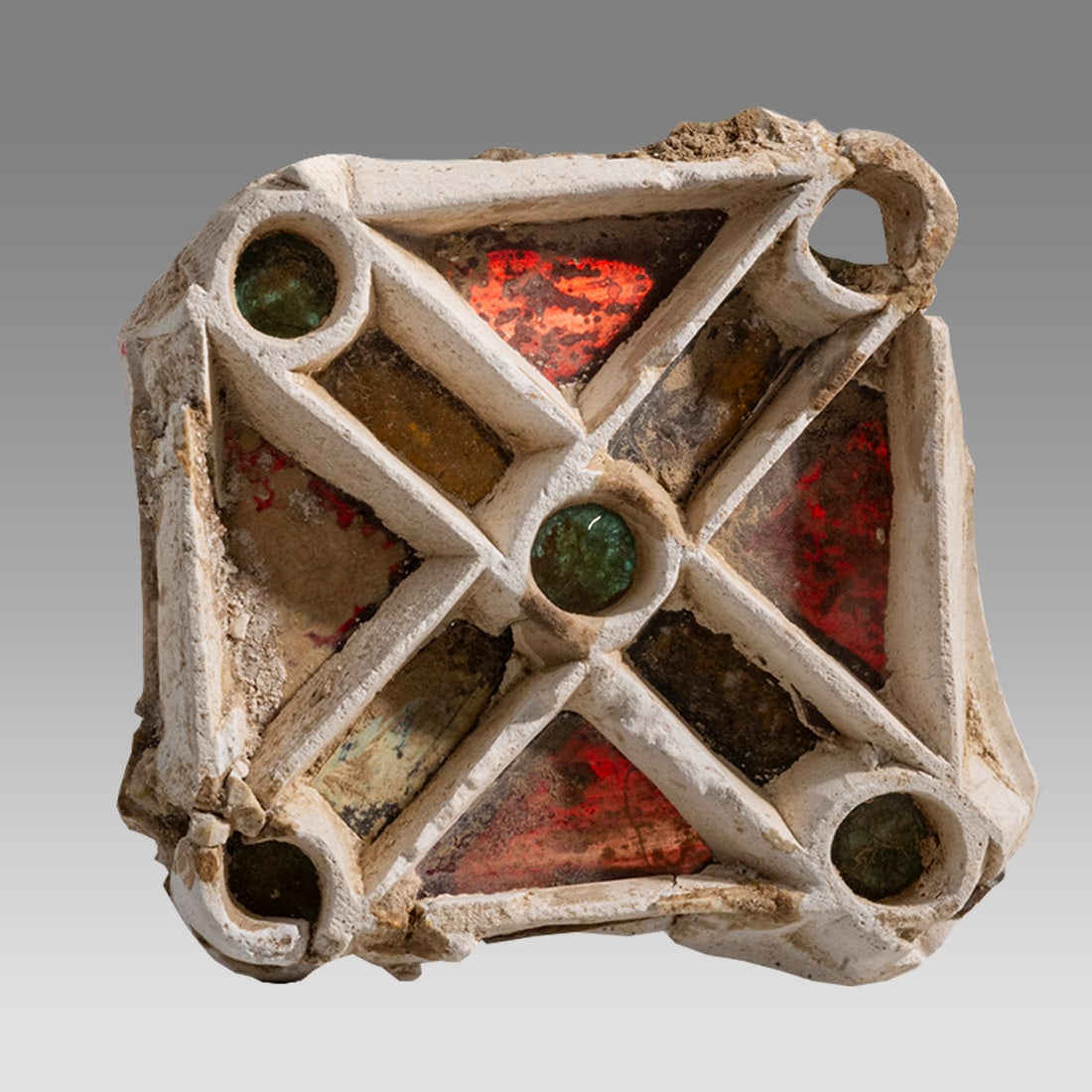 Ancient Byzantine Limestone, glass Mirror with Cross c.6th century AD. (1 of 2)