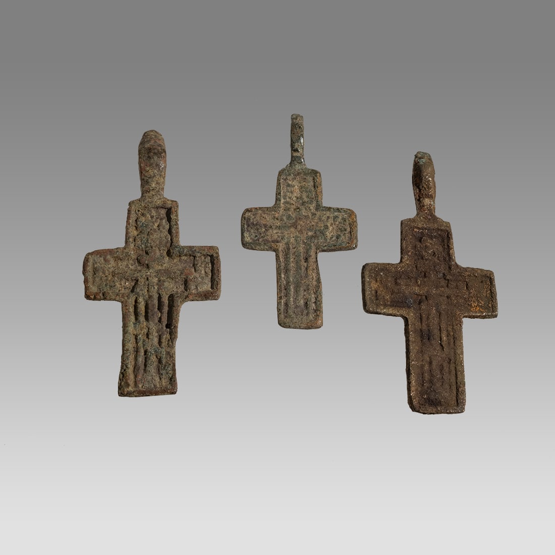 Lot of 3 Russian Bronze Crosses c.19th century. (1 of 2)
