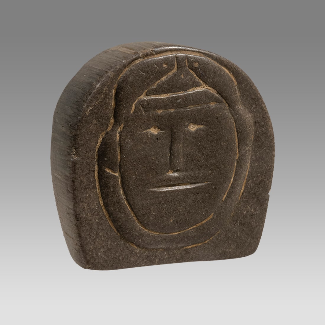 Native American, First nation inuit Eskimo granite stone carved face portrait, signed. (1 of 3)