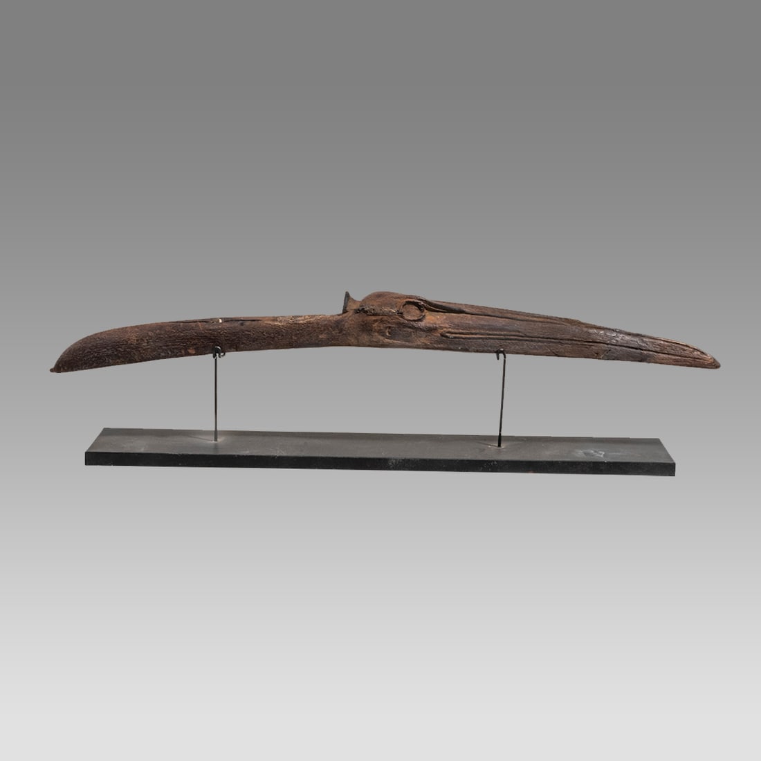 ANCIENT EGYPTIAN Wood Head Of Ibes LATE PERIOD CIRCA 664-332 B.C.: ANCIENT EGYPTIAN Wood Head Of Ibes LATE PERIOD CIRCA 664-332 B.C. Size 15 1/2 inches length (39.4 cm). Fine carved hard wood head of Ibes with details of eyes and beak. Custom mounted. Provenance: Ex 