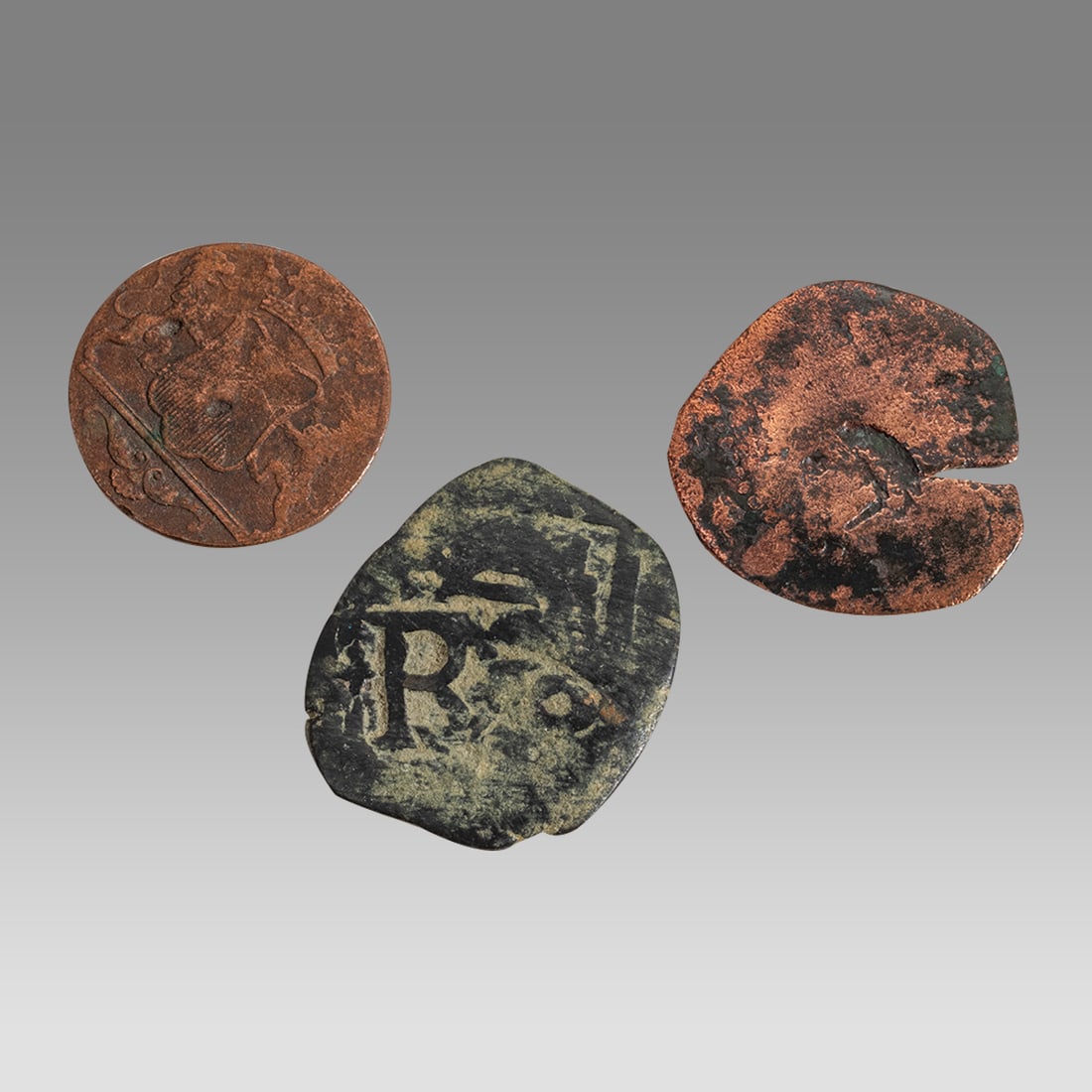 2 Spanish Pirate Cobs (17th c.) & 1790 Dutch New York Penny. 2 Spanish Pirate Cobs (17th c.) & 1790 (1 of 2)