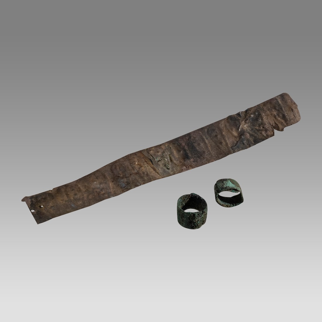 Pre-Columbian Chimu Silver Alloy Royal Diadem & 2 Rings (ca. 800-1200 CE). (1 of 2)