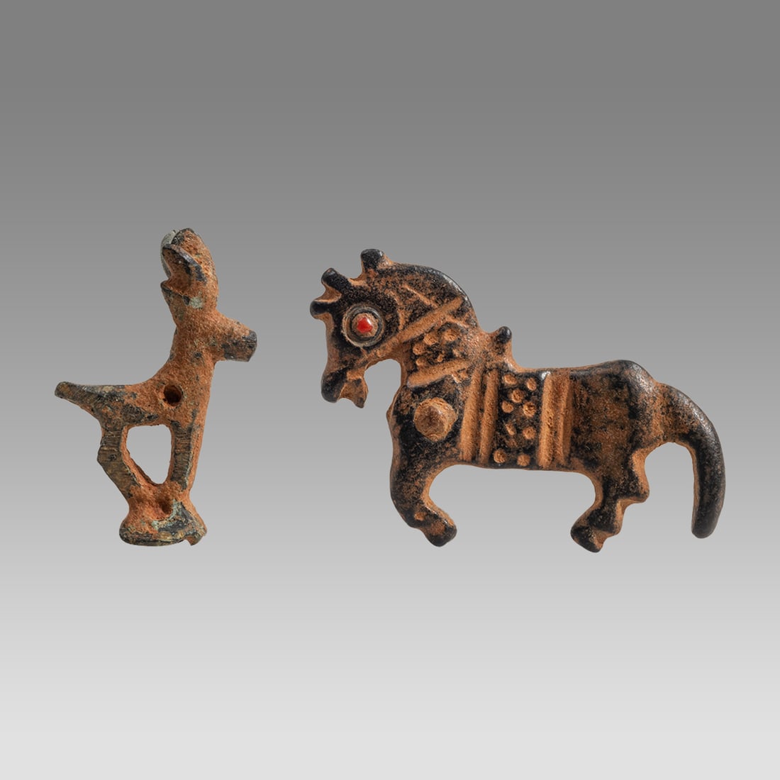 Lot of 2 Ancient Roman Bronze Horse Fibula, Deer c.2nd century AD. (1 of 2)