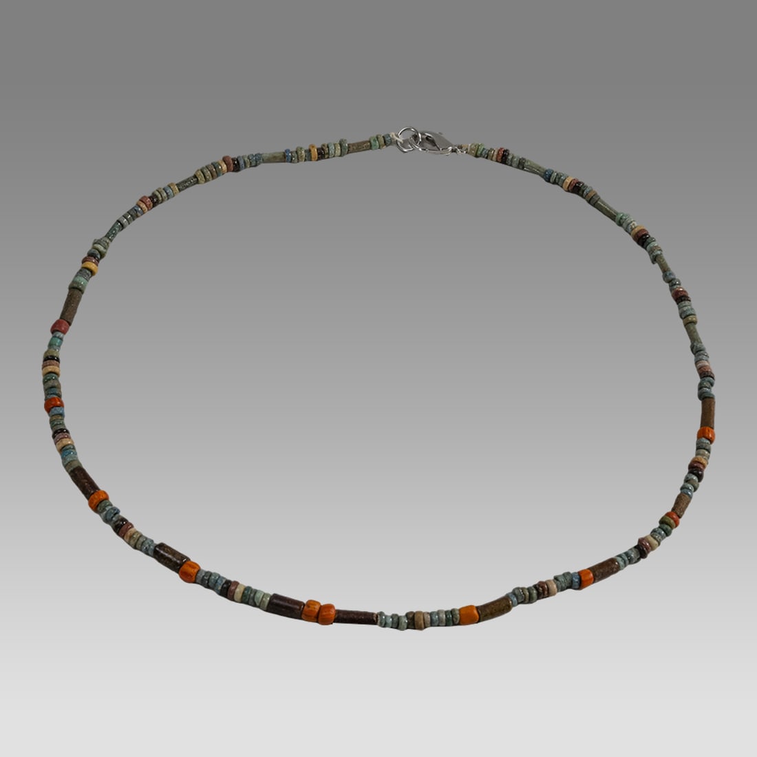 Ancient Egyptian Faience, Bead Necklace c.300-50 BC.: Ancient Egyptian Faience, Bead Necklace c.300-50 BC. Size 18 inches length. Great Looking single strand Faience Bead necklace. wearable. Provenance: Ex Secret Eyes Gallery New York 1970's-1980's