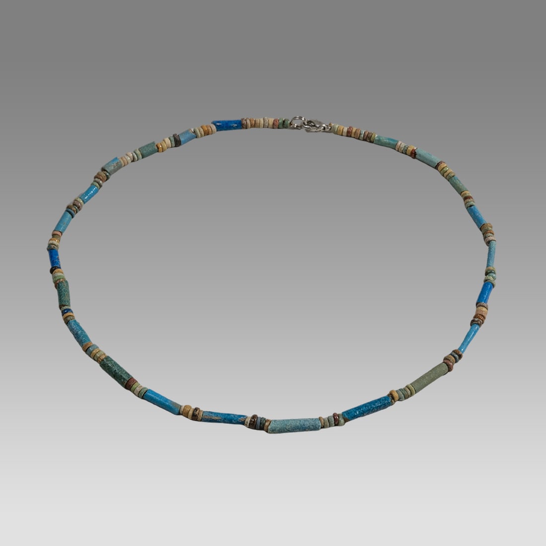 Ancient Egyptian Faience, Bead Necklace c.300-50 BC.: Ancient Egyptian Faience, Bead Necklace c.300-50 BC. Size 17 3/4 inches length. Great Looking single strand Faience Bead necklace. wearable. Provenance: Ex Secret Eyes Gallery New York 1970's-1980's