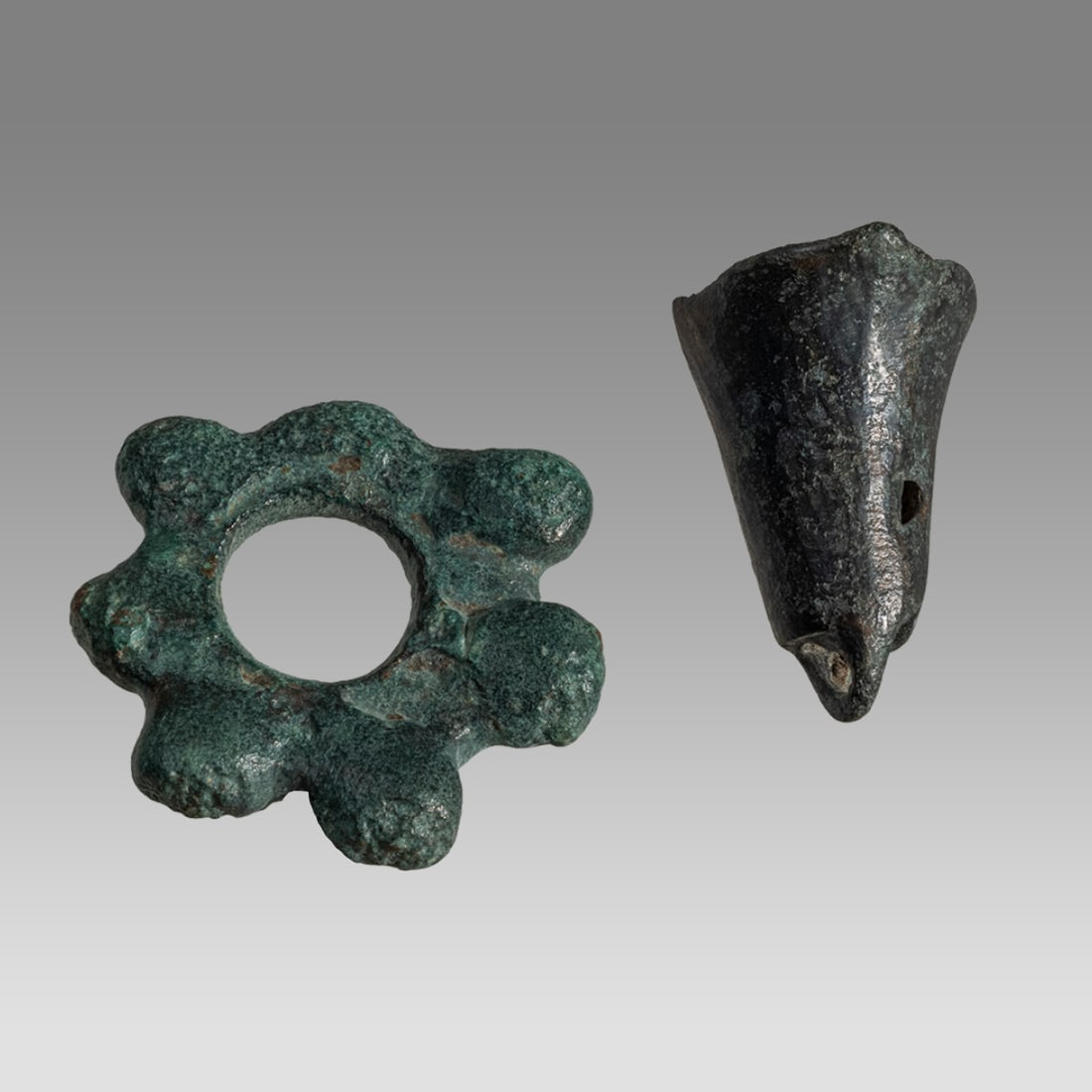 Lot of 2 Ancient CELTIC PROTO MONEY Bronze, Bell, Ring c.500-300 BC (1 of 2)