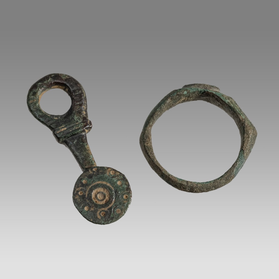 Lot of 2 Ancient Roman Bronze Ring, Belt part c.1st-2nd century AD. (1 of 2)