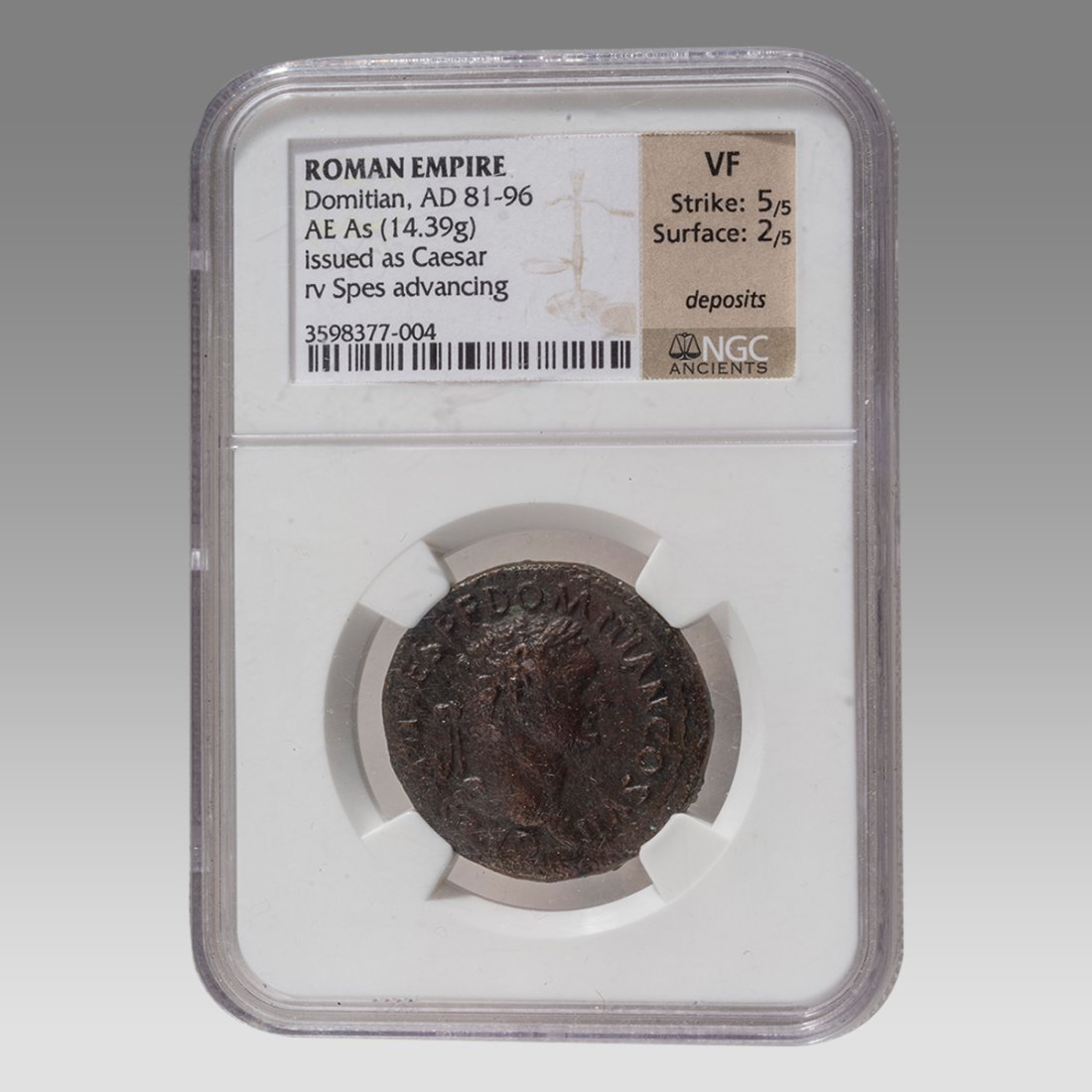 Ancient Roman Bronze Coin Domitian AE As AD 81-96. NGC Certified VF. (1 of 2)