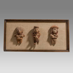 Lot of 3 Ancient Pre Columbian Chupicuaro Figures Ca. 400-100 B.C. Chupicuaro, Mexico. (3): Lot of 3 Chupicuaro Figures Ca. 400-100 B.C. Chupicuaro, Mexico. (3) Size 3 - 3 1/8 inches high. A collection of 3 figures all mounted in a frame. Provenance:Ex. Private NYC collection acquired in the