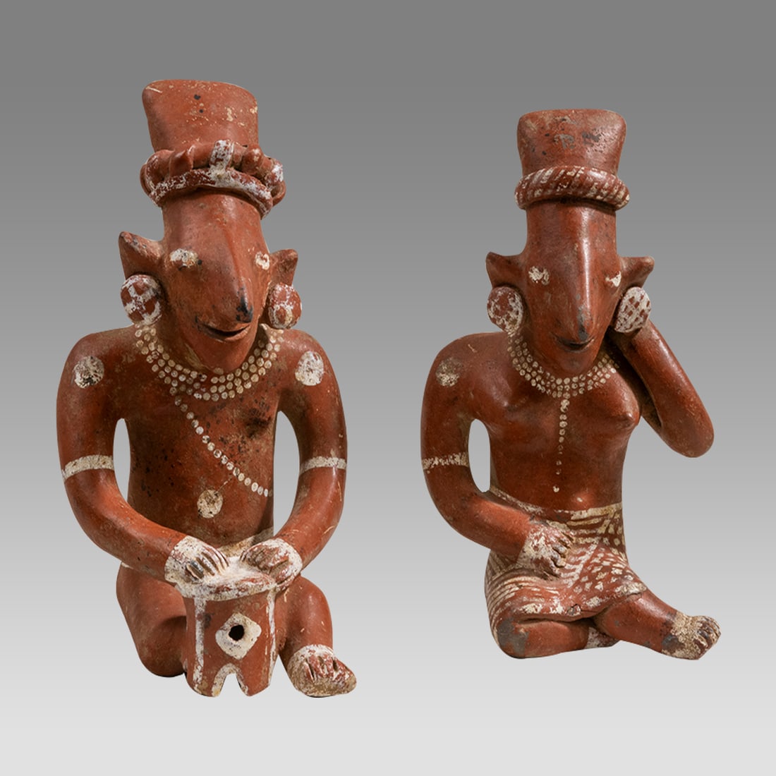 Ancient Pre Columbian Pair of Jalisco Seated Sheepface Figures Ca.300 B.C - 300 AD. (1 of 3)