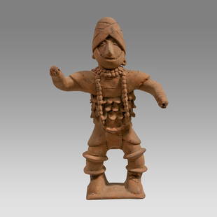 Pre Columbian Colima? Warrior.: Pre Columbian Colima Style Warrior?. Size 12 inches high. A Standing terracotta warrior wearing large necklace and headdress. Provenance: Private NYC collection acquired in the USA market.