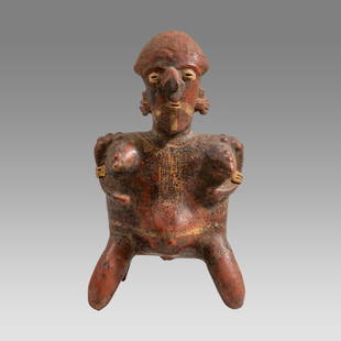 Ancient Pre Columbian Nayarit Female Figure Ca.100 B.C - 250 AD.: Ancient Pre Columbian Nayarit Female Figure Ca.100 B.C - 250 AD. Size 15 1/2 inches high. Large pottery female figure in red and white striped. Provenance:Ex. Private NYC collection acquired in the US