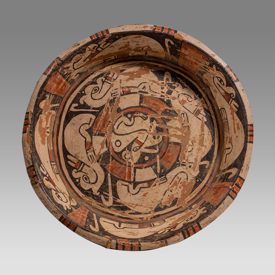 Costa Rican Polychrome Pottery Plate with Abstract Birds c.800-1350 AD. (1 of 3)