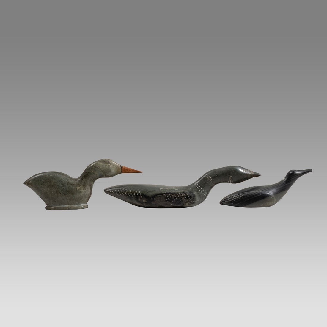 Native American, inuit Eskimo carved Stone Loom Birds, signed. (3) (1 of 3)