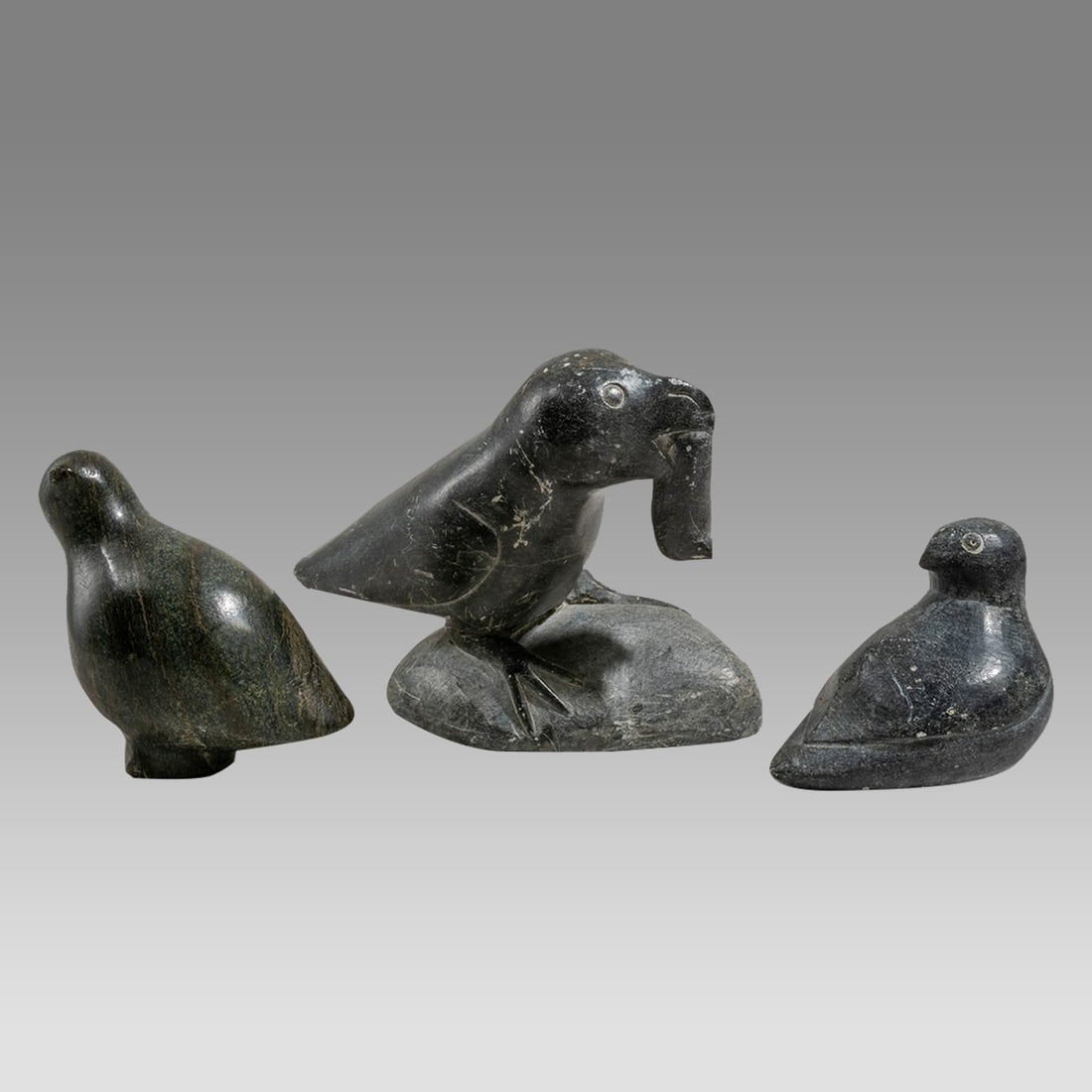 Native American, inuit Eskimo carved Stone Birds, signed. (3) (1 of 4)
