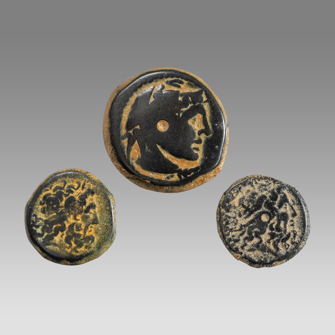 Lot of 3 Ancient Egypt Greek Ptolemy Bronze Coins c.2nd cent BC. (1 of 2)