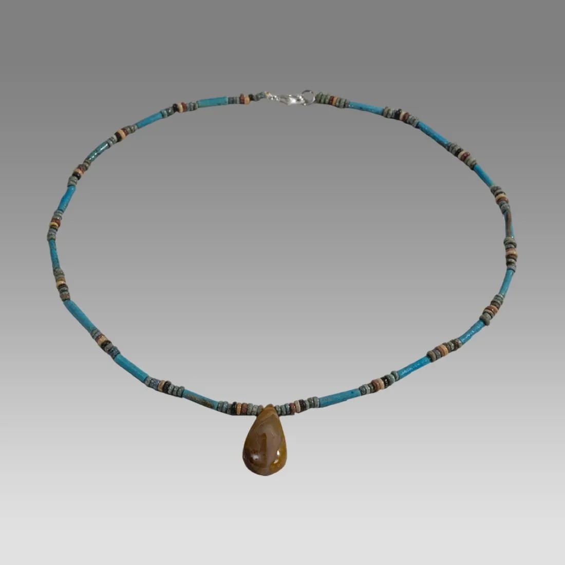 Ancient Egyptian Faience, Bead Necklace c.300-50 BC.: Ancient Egyptian Faience, Bead Necklace c.300-50 BC. Size 18 1/2 inches length. Great Looking single strand Faience Bead necklace. wearable. Provenance: Ex Secret Eyes Gallery New York 1970's-1980's