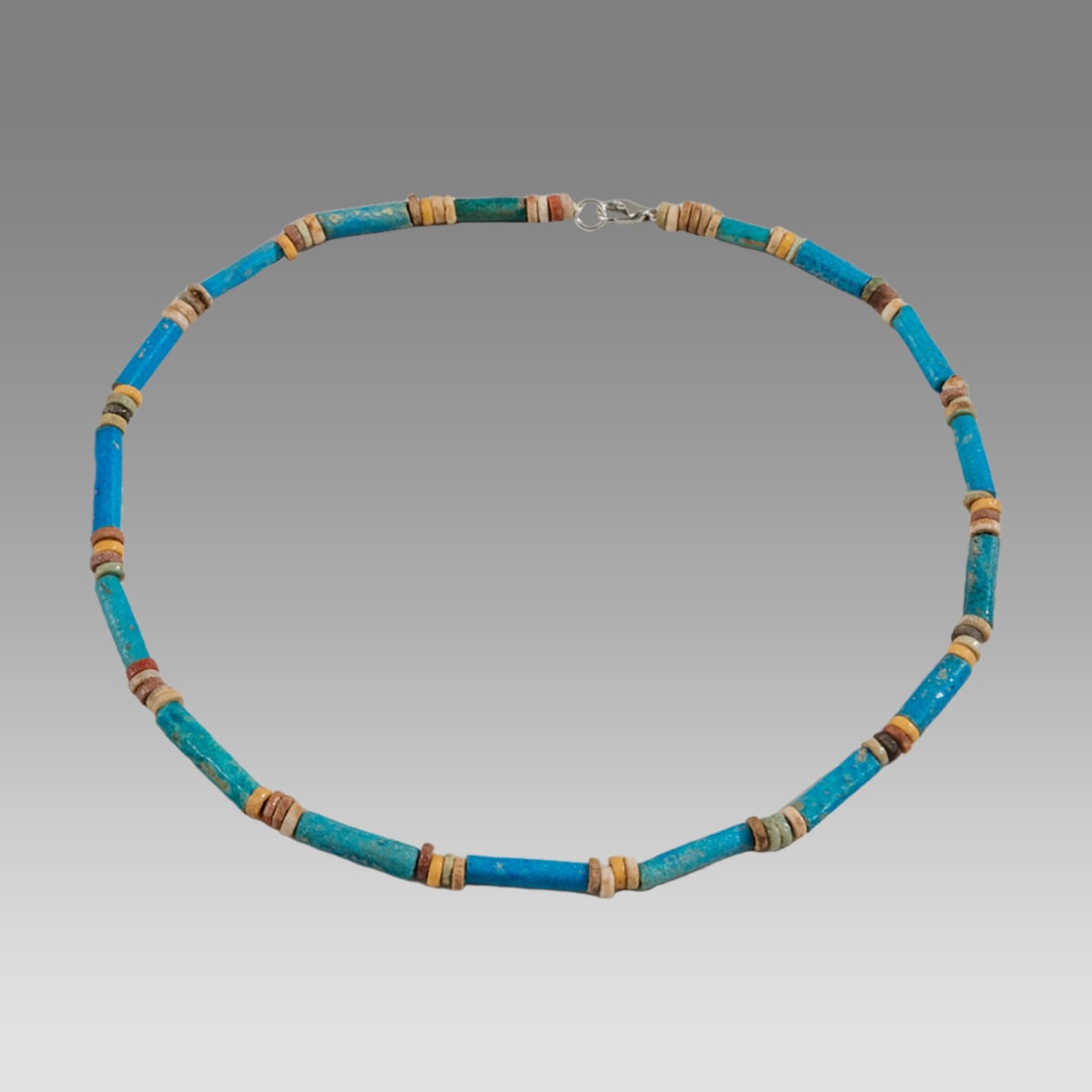 Ancient Egyptian Faience, Bead Necklace c.300-50 BC.: Ancient Egyptian Faience, Bead Necklace c.300-50 BC. Size 17 1/4 inches length. Great Looking single strand Faience Bead necklace. wearable. Provenance: Ex Secret Eyes Gallery New York 1970's-1980's
