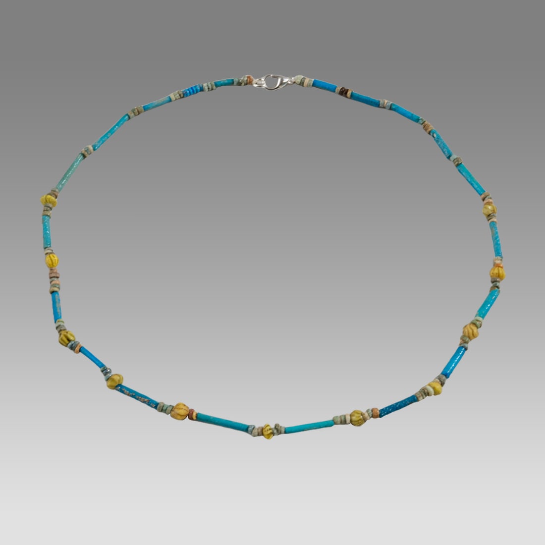 Ancient Egyptian Faience, Bead Necklace c.300-50 BC.: Ancient Egyptian Faience, Bead Necklace c.300-50 BC. Size 18 1/2 inches length. Great Looking single strand Faience Bead necklace. wearable. Provenance: Ex Secret Eyes Gallery New York 1970's-1980's